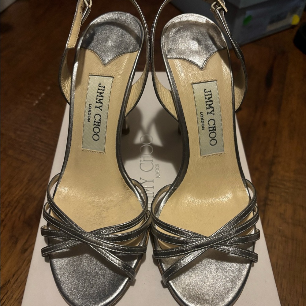 Jimmy Choo silver metallic heel sandals 36.5